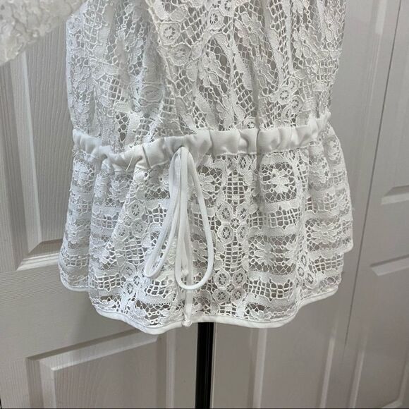 ANA A New Approach White Lace Ruffle Sleeve Sheer Peplum Top Blouse - Picture 8 of 11